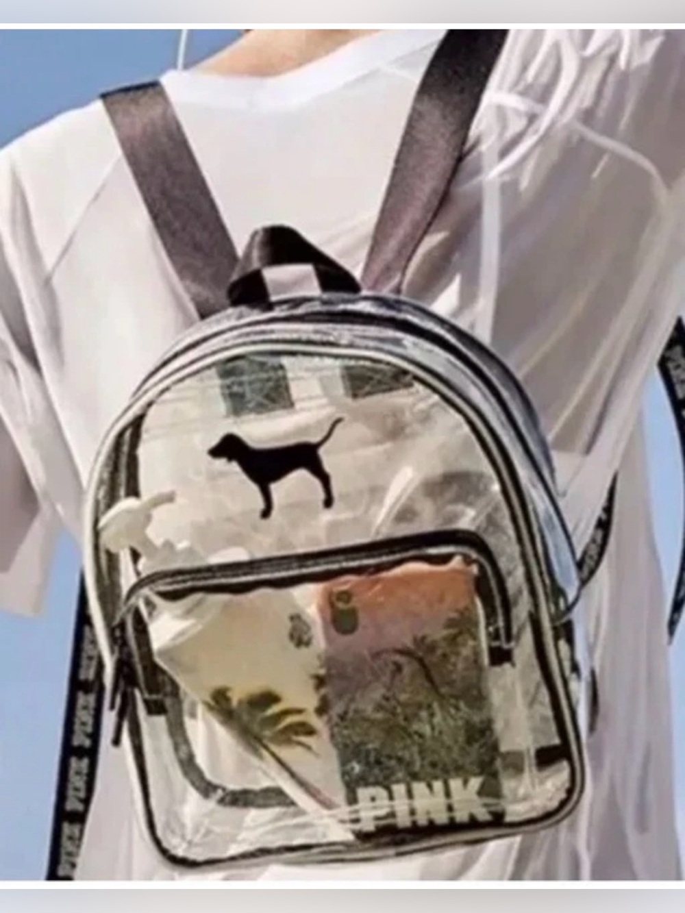 PINK VS Holographic clear mini backpack